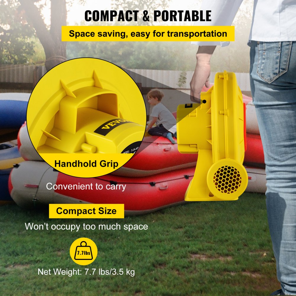 Air Blower 450W 0.6HP Inflatable Blower Portable Powerful Bounce House Blower 1750Pa Commercial Air Blower Pump Fan for Inflatable Bouncy Castle and Jump Slides Yellow