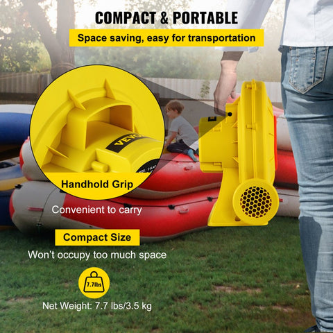 Air Blower 450W 0.6HP Inflatable Blower Portable Powerful Bounce House Blower 1750Pa Commercial Air Blower Pump Fan for Inflatable Bouncy Castle and Jump Slides Yellow