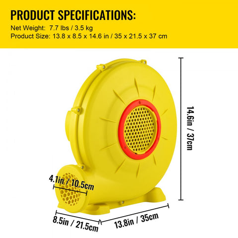 Air Blower 450W 0.6HP Inflatable Blower Portable Powerful Bounce House Blower 1750Pa Commercial Air Blower Pump Fan for Inflatable Bouncy Castle and Jump Slides Yellow