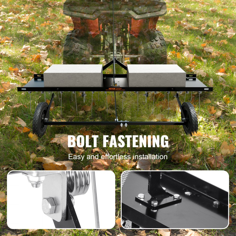 Tow Behind Dethatcher, 48-inch Tow Dethatcher with 24 Spring Steel Tines, Lawn Dethatcher Rake for ATV or Mower, Tow Behind Lawn Rake with Lift Handle for Garden Farm Grass