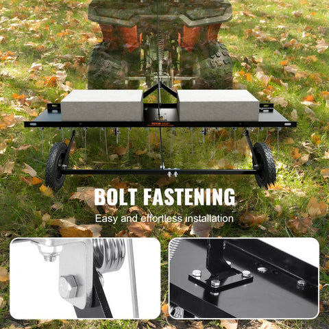 Tow Behind Dethatcher, 48-inch Tow Dethatcher with 24 Spring Steel Tines, Lawn Dethatcher Rake for ATV or Mower, Tow Behind Lawn Rake with Lift Handle for Garden Farm Grass