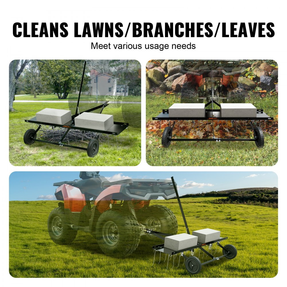 Tow Behind Dethatcher, 48-inch Tow Dethatcher with 24 Spring Steel Tines, Lawn Dethatcher Rake for ATV or Mower, Tow Behind Lawn Rake with Lift Handle for Garden Farm Grass