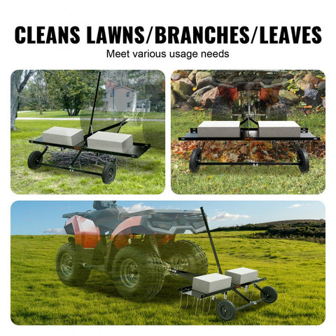 Tow Behind Dethatcher, 48-inch Tow Dethatcher with 24 Spring Steel Tines, Lawn Dethatcher Rake for ATV or Mower, Tow Behind Lawn Rake with Lift Handle for Garden Farm Grass