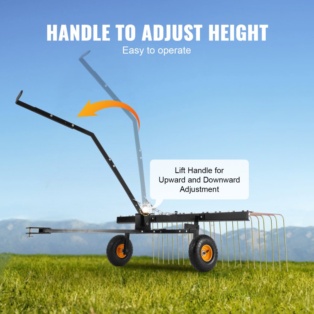 Tow Behind Dethatcher 60 inch Lawn Rake 24 Steel Tines ATV Mower Grass Leaf Pine Needle