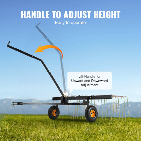 Tow Behind Dethatcher 60 inch Lawn Rake 24 Steel Tines ATV Mower Grass Leaf Pine Needle