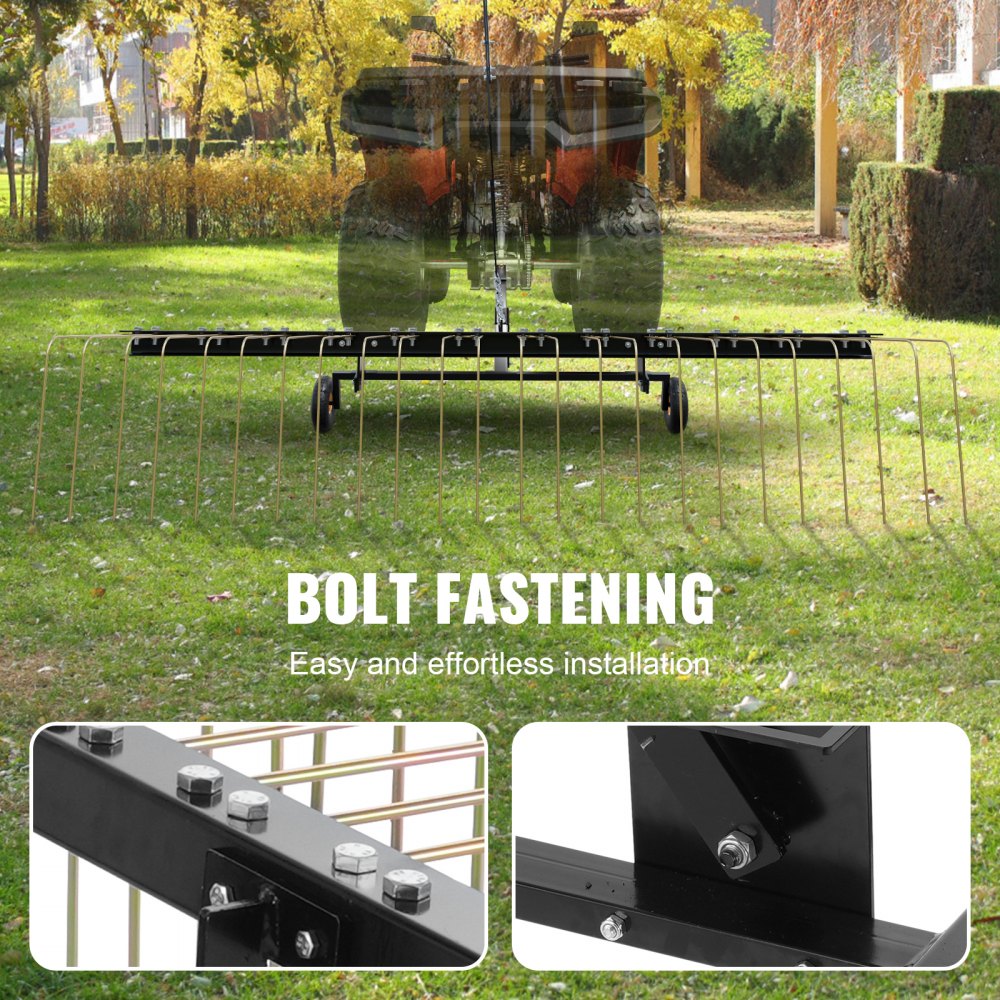 Tow Behind Dethatcher 60 inch Lawn Rake 24 Steel Tines ATV Mower Grass Leaf Pine Needle