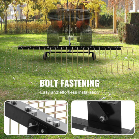 Tow Behind Dethatcher 60 inch Lawn Rake 24 Steel Tines ATV Mower Grass Leaf Pine Needle