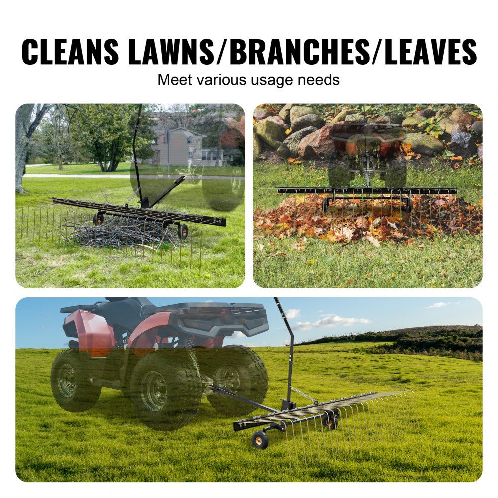 Tow Behind Dethatcher 60 inch Lawn Rake 24 Steel Tines ATV Mower Grass Leaf Pine Needle