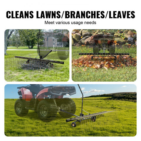 Tow Behind Dethatcher 60 inch Lawn Rake 24 Steel Tines ATV Mower Grass Leaf Pine Needle