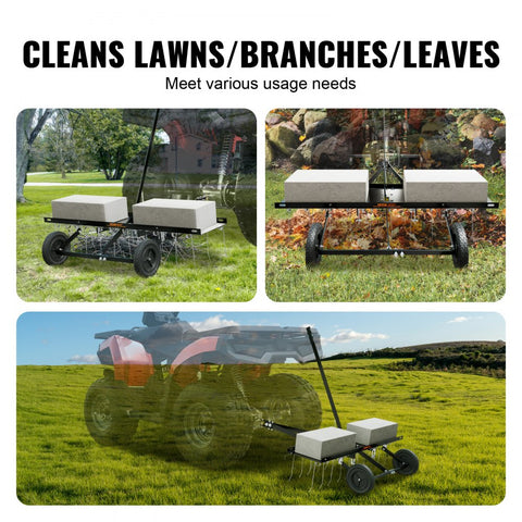 Tow Behind Dethatcher 40in with 20 Spring Steel Tines Lawn Dethatcher Rake for ATV or Mower Tow Behind Lawn Rake with Lift Handle for Garden Farm Grass