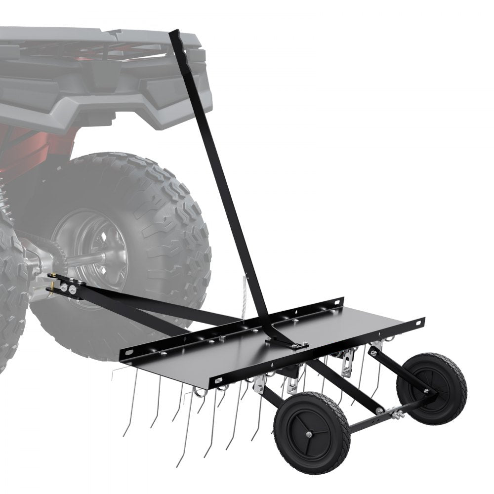 Tow Behind Dethatcher 40in with 20 Spring Steel Tines Lawn Dethatcher Rake for ATV or Mower Tow Behind Lawn Rake with Lift Handle for Garden Farm Grass