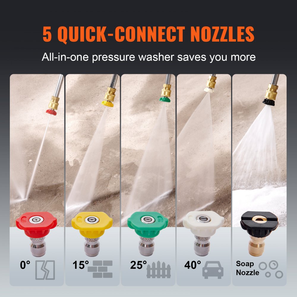 Gas Pressure Washer 3600 PSI 2.6 GPM with Copper Pump Spray Gun Extension Wand and 5 Quick Connect Nozzles for Cleaning Cars Homes Driveways Patios