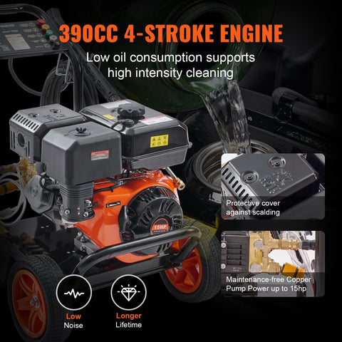 Gas Pressure Washer 4400 PSI 4.0 GPM with Copper Pump Spray Gun Extension Wand 5 Nozzles for Cars Homes Driveways Patios