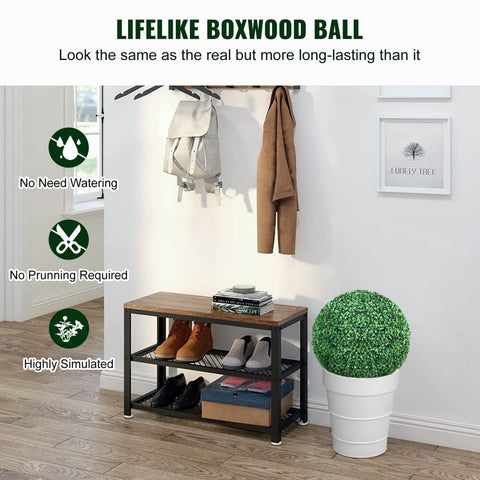 Artificial Topiaries Boxwood Trees, 16” Tall (2 Pieces), Ball-Shape Faux Topiaries Plant, All-year Green Feaux Plant Decorative Balls for Backyard, Balcony,Garden, Wedding and Home Décor