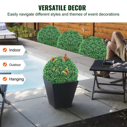 Artificial Topiaries Boxwood Trees, 16” Tall (2 Pieces), Ball-Shape Faux Topiaries Plant, All-year Green Feaux Plant Decorative Balls for Backyard, Balcony,Garden, Wedding and Home Décor