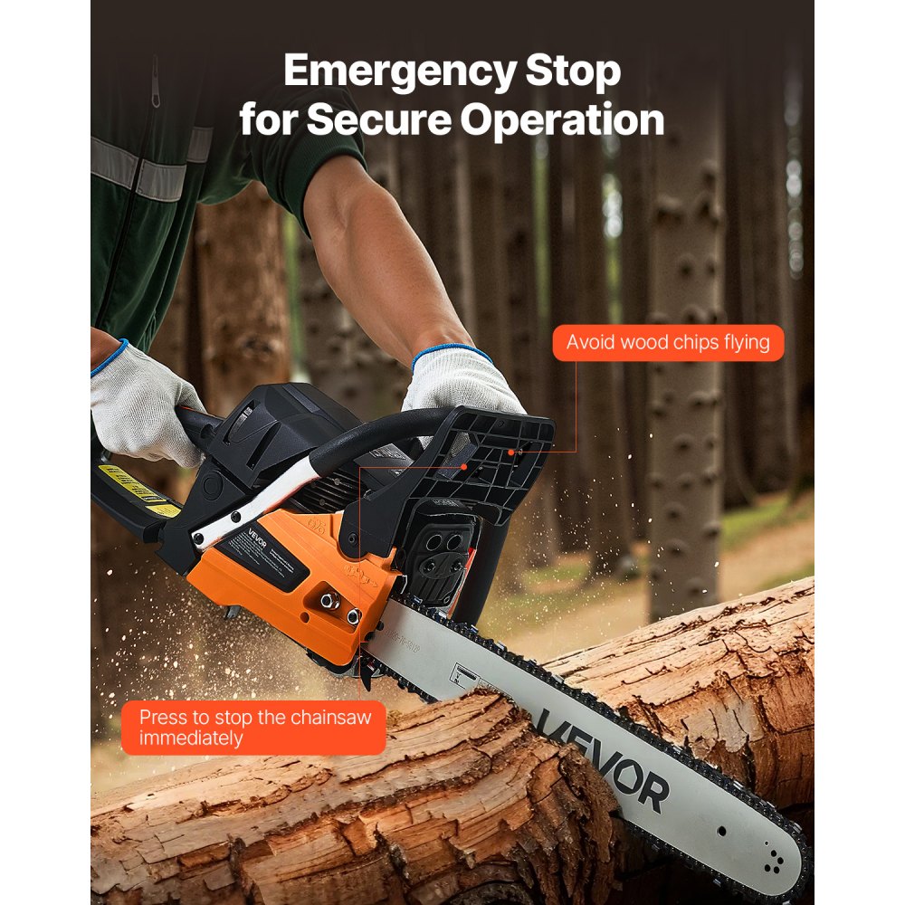 62cc Gas Chainsaw 3.8HP Gas Powered 20in Chainsaw for Wood Cutting