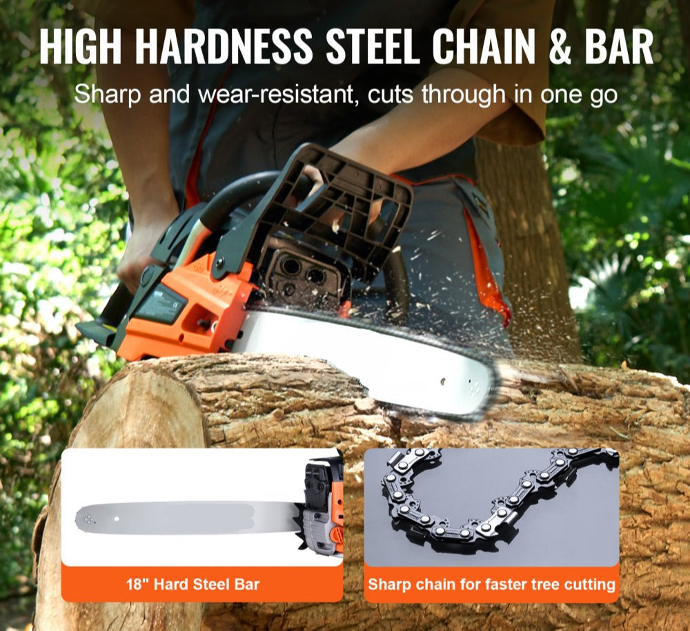 52CC 18in Gasoline Chainsaw Gas Powered Wood Cutting Engine Chain Saw