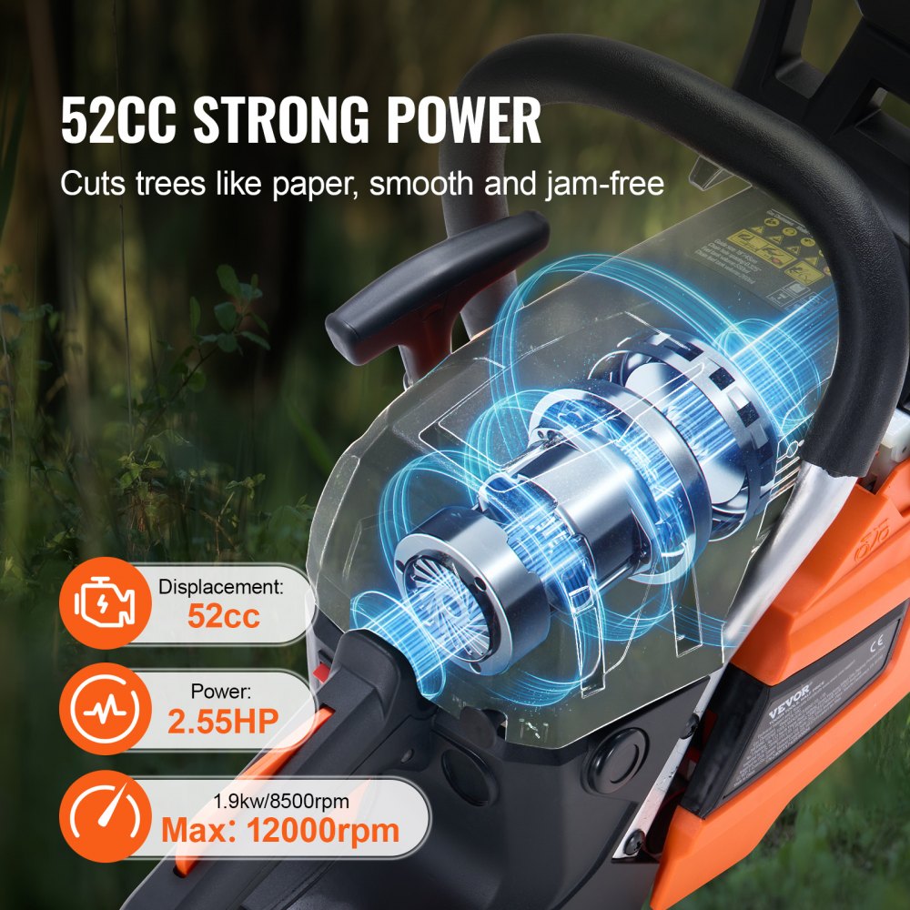 52CC 18in Gasoline Chainsaw Gas Powered Wood Cutting Engine Chain Saw