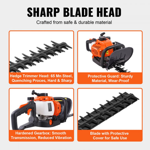 23.2in 26cc 2 Cycle Gas Hedge Trimmer Dual Sided Blade Handheld Trimmer with 180 Degree Adjustable Head for Shrubs and Low Bushes