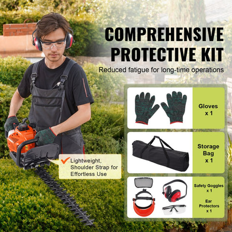 23.2in 26cc 2 Cycle Gas Hedge Trimmer Dual Sided Blade Handheld Trimmer with 180 Degree Adjustable Head for Shrubs and Low Bushes