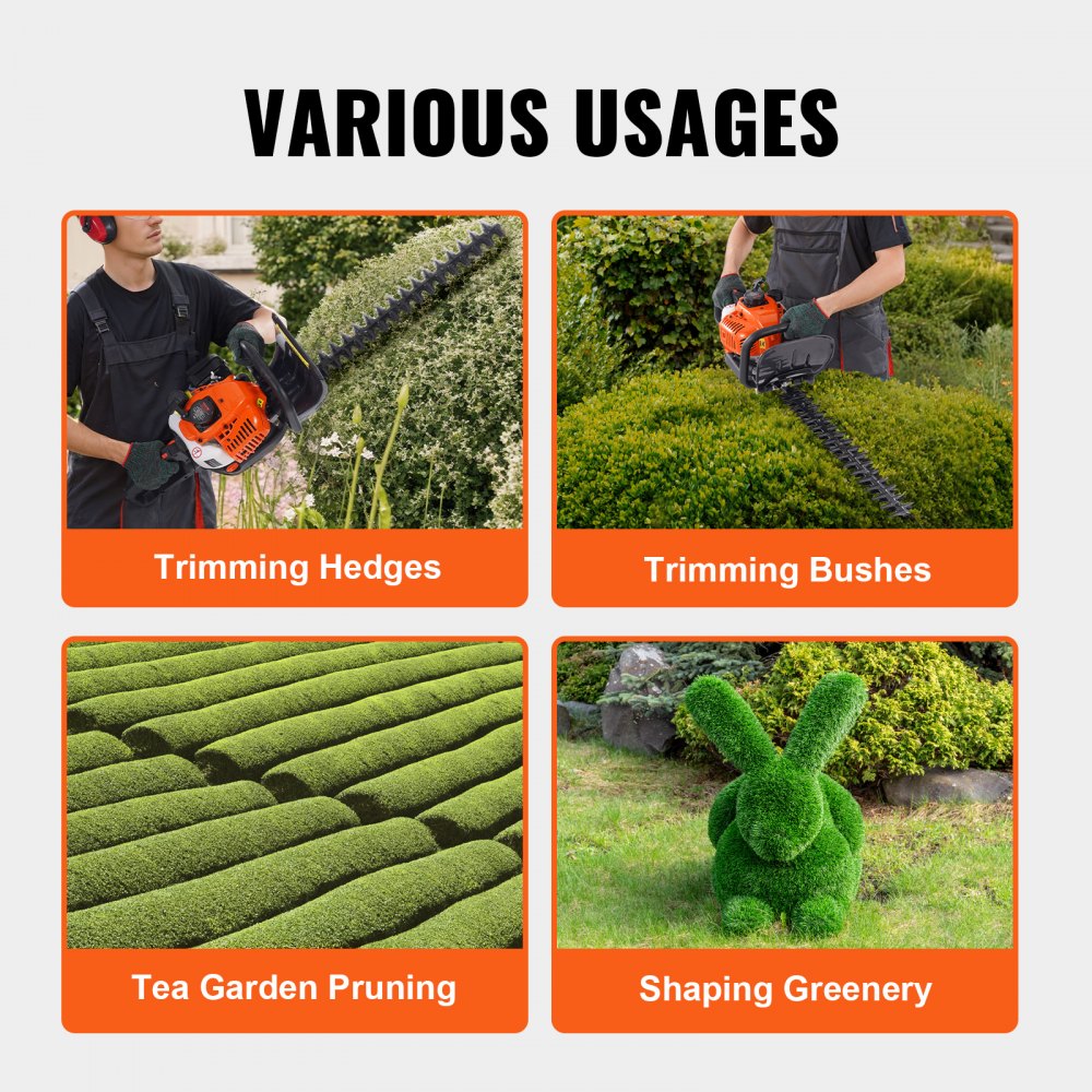 23.2in 26cc 2 Cycle Gas Hedge Trimmer Dual Sided Blade Handheld Trimmer with 180 Degree Adjustable Head for Shrubs and Low Bushes