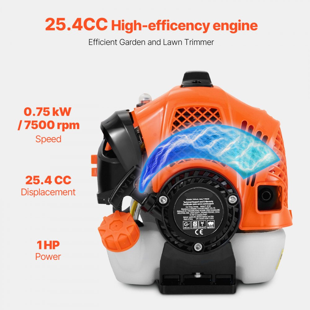 Gas String Trimmer 25.2cc 2 Stroke 16.9in Cordless Weed Wacker Lawn Edger with Shoulder Strap and 3T Blade for Grass and Weed Cleaning