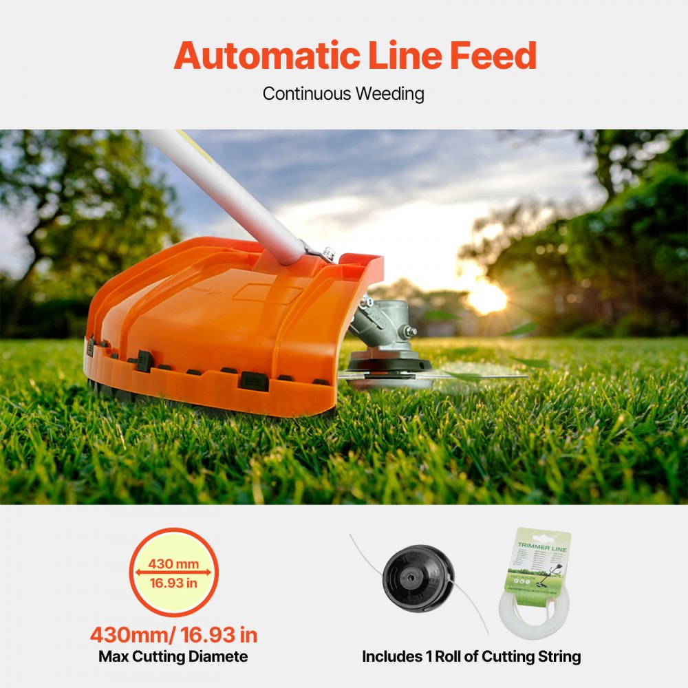 Gas String Trimmer 25.2cc 2 Stroke 16.9in Cordless Weed Wacker Lawn Edger with Shoulder Strap and 3T Blade for Grass and Weed Cleaning