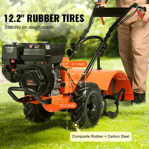 Tiller Cultivator 212cc 4 Stroke Garden Tiller with 4 Steel Adjustable Rear Tines for Lawn Garden Field Soil Cultivation