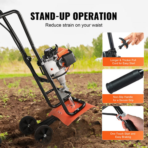 Tiller Cultivator 31CC 4 Stroke Garden Cultivator with 4 Steel Adjustable Front Tines for Lawn Garden and Field Cultivation