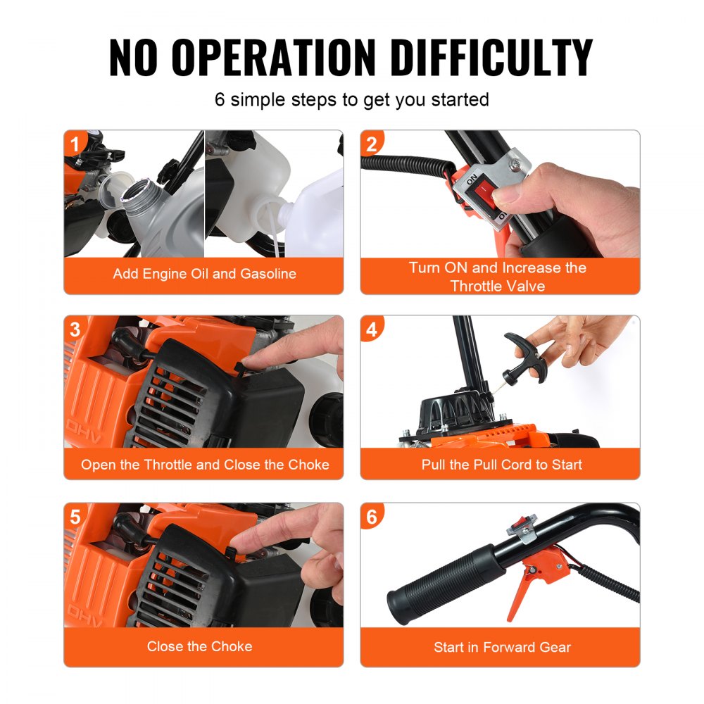 Tiller Cultivator 31CC 4 Stroke Garden Cultivator with 4 Steel Adjustable Front Tines for Lawn Garden and Field Cultivation