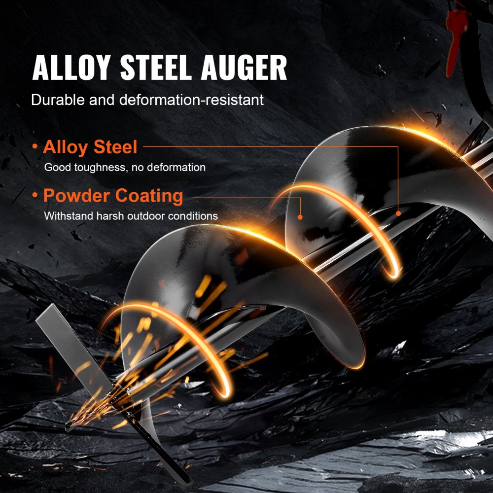 52cc 1450W petrol powered auger with two 6" and 10" auger heads and 3 extension poles