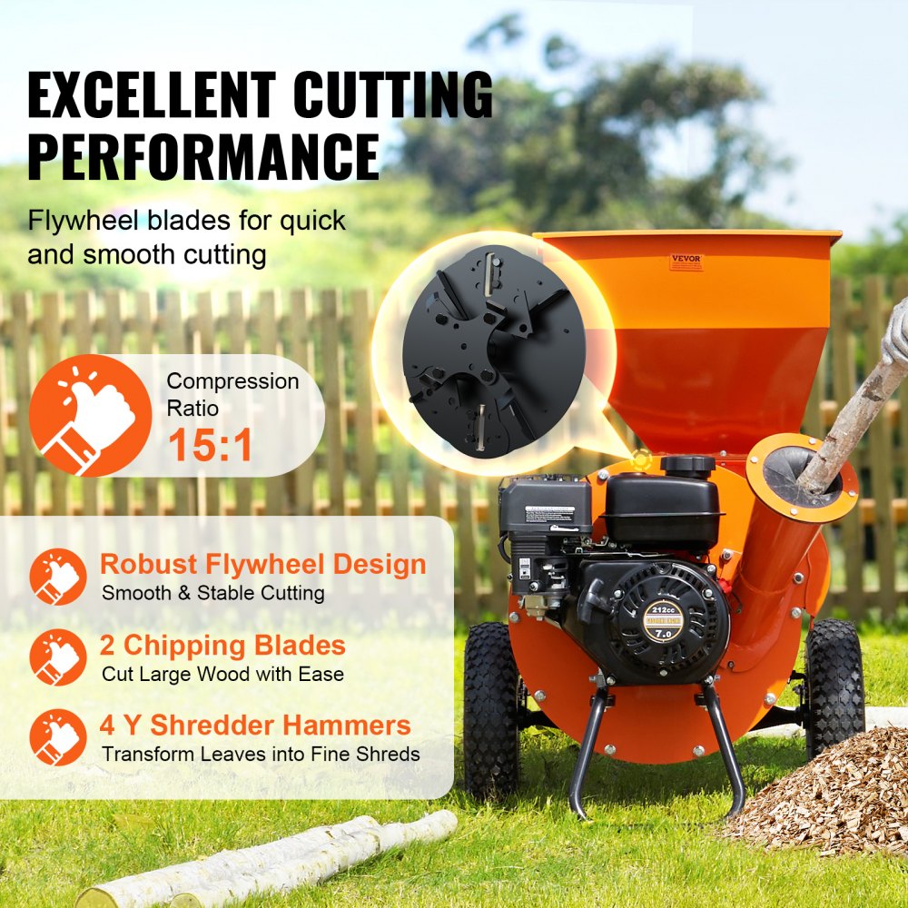 Wood Chipper Shredder Mulcher 7HP Heavy Duty Gas Powered 3in 212cc 4.1kW