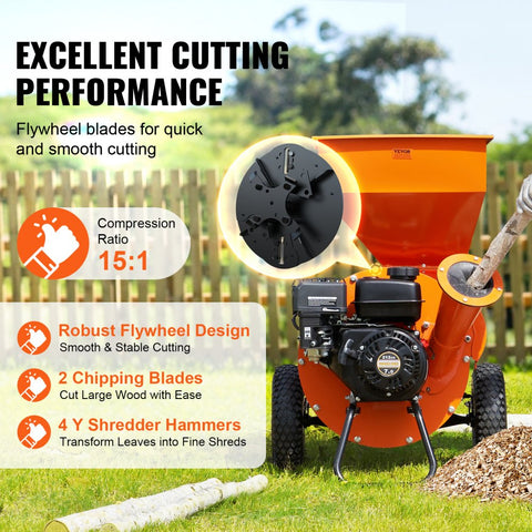 Wood Chipper Shredder Mulcher 7HP Heavy Duty Gas Powered 3in 212cc 4.1kW