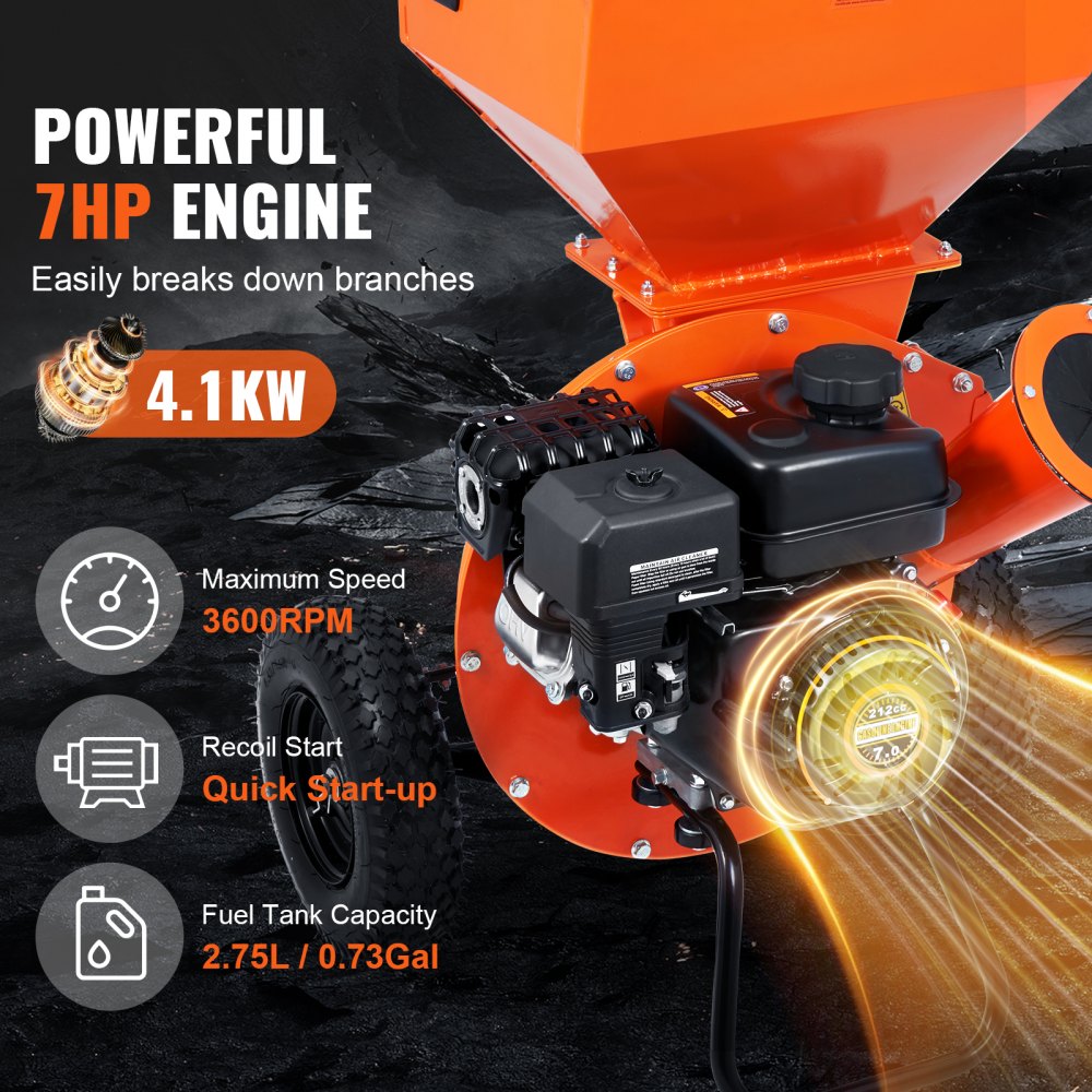 Wood Chipper Shredder Mulcher 7HP Heavy Duty Gas Powered 3in 212cc 4.1kW