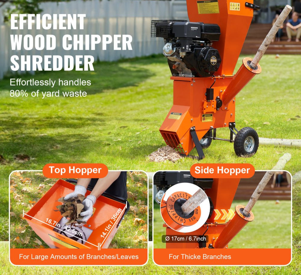 Wood Chipper Shredder Mulcher 12HP Gas Powered 420cc 86kW Heavy Duty 67in Capacity