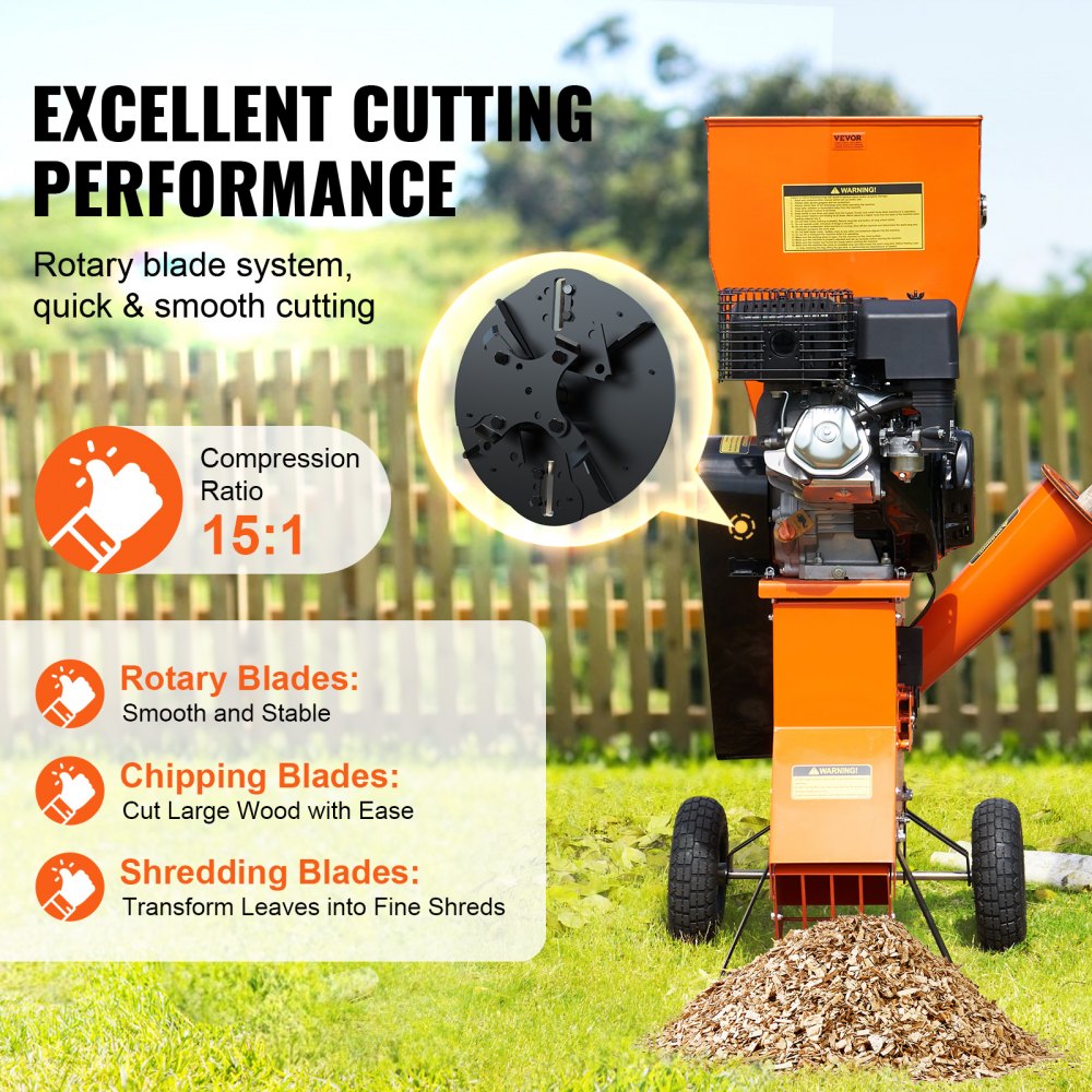 Wood Chipper Shredder Mulcher 12HP Gas Powered 420cc 86kW Heavy Duty 67in Capacity