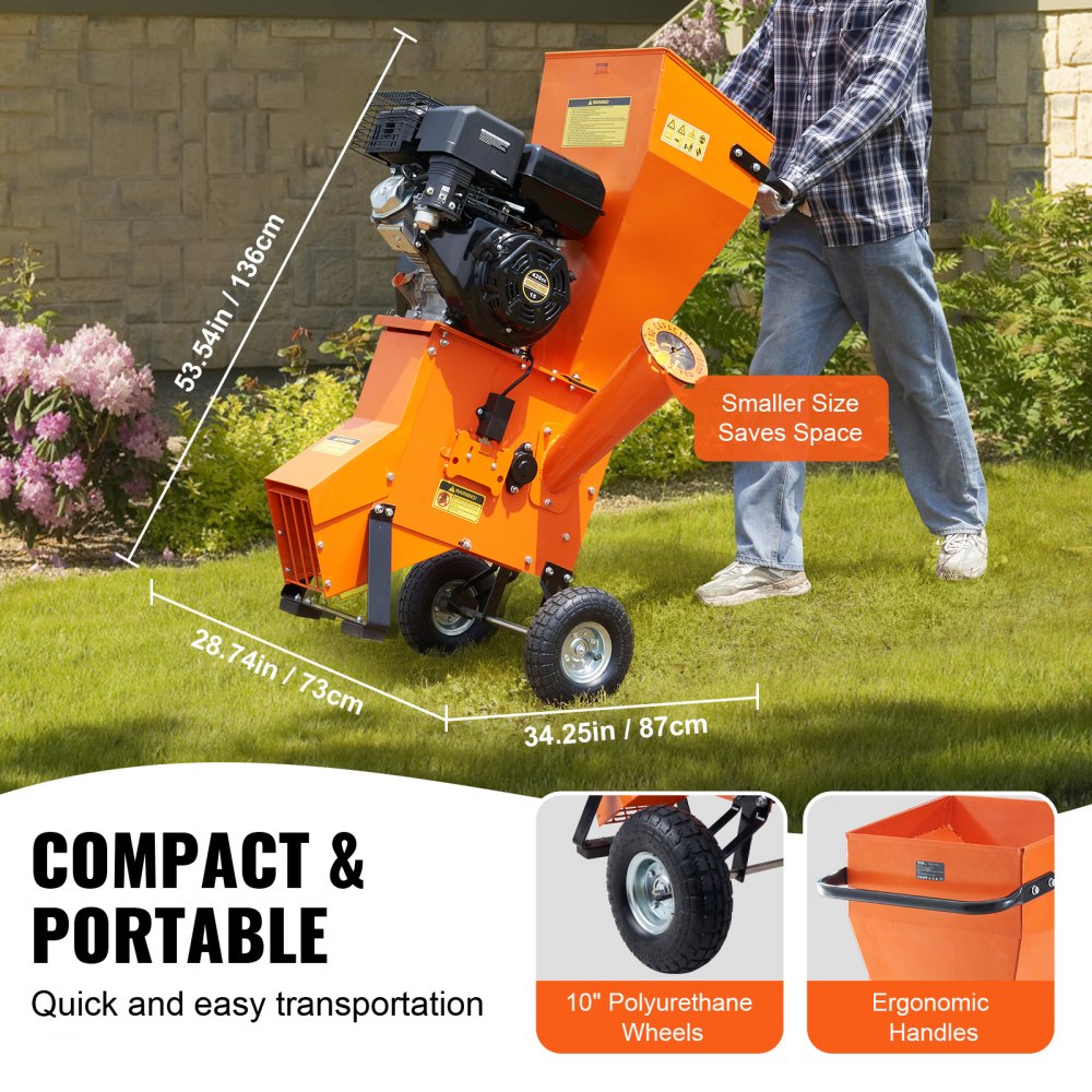 Wood Chipper Shredder Mulcher 12HP Gas Powered 420cc 86kW Heavy Duty 67in Capacity