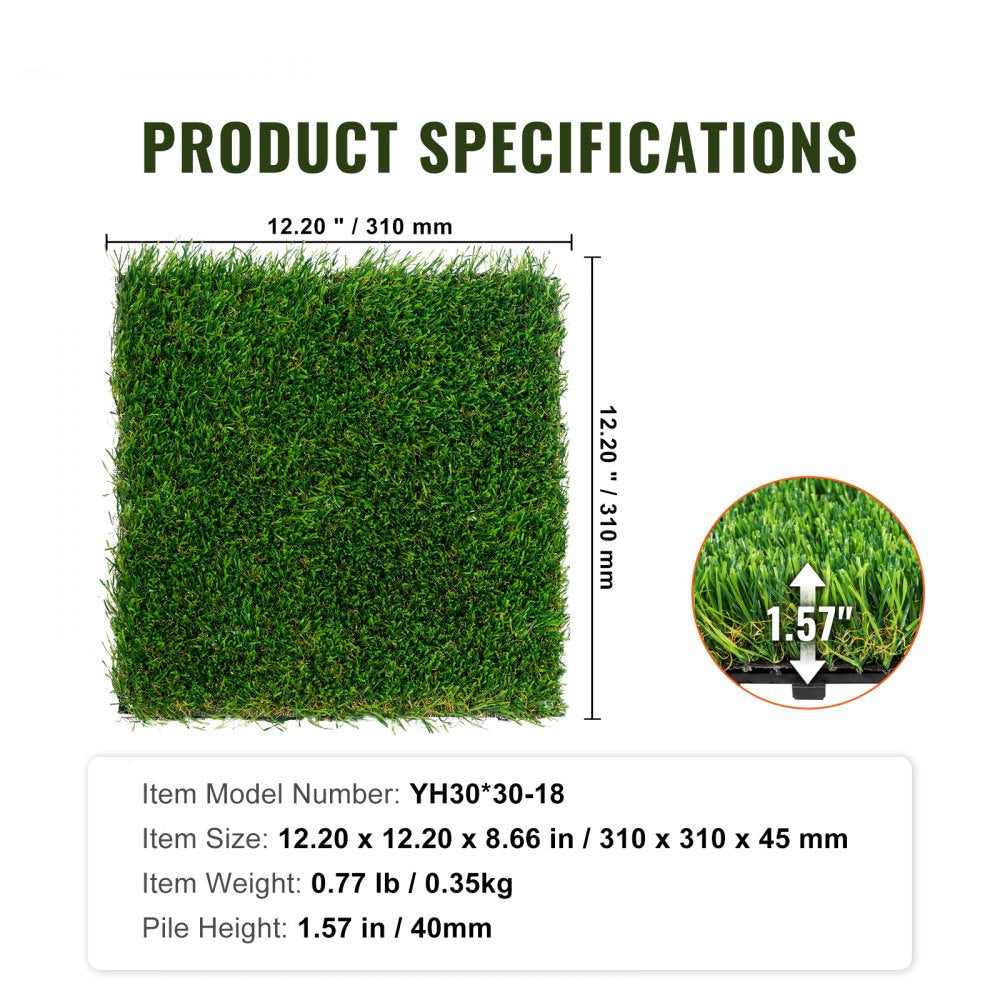 Artifical Grass Tiles Interlocking Turf Deck Set, 18 Pack - 12"x12", Synthetic Fake Grass Self-draining Mat Flooring Decor Pad, Perfect For Multi-Purpose Indoor Outdoor Entryway Scraper Dog Mats
