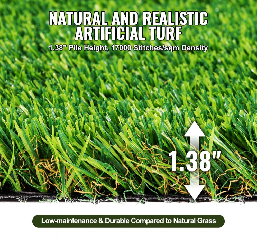 Artifical Grass, 6 x 10 ft Rug Green Turf, 1.38"Fake Door Mat Outdoor Patio Lawn Decoration, Easy to Clean with Drainage Holes, Perfect For Multi-Purpose Home Indoor Entryway Scraper Dog Mats