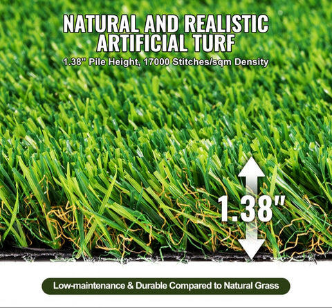 Artifical Grass, 6 x 10 ft Rug Green Turf, 1.38"Fake Door Mat Outdoor Patio Lawn Decoration, Easy to Clean with Drainage Holes, Perfect For Multi-Purpose Home Indoor Entryway Scraper Dog Mats