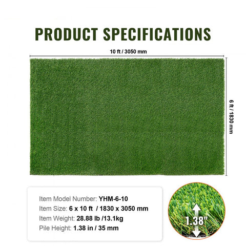 Artifical Grass, 6 x 10 ft Rug Green Turf, 1.38"Fake Door Mat Outdoor Patio Lawn Decoration, Easy to Clean with Drainage Holes, Perfect For Multi-Purpose Home Indoor Entryway Scraper Dog Mats