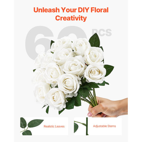 60 White Roses Simulation Bouquet, Perfect for Christmas Home Wedding Decoration