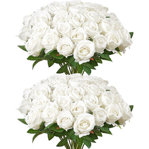 60 White Roses Simulation Bouquet, Perfect for Christmas Home Wedding Decoration