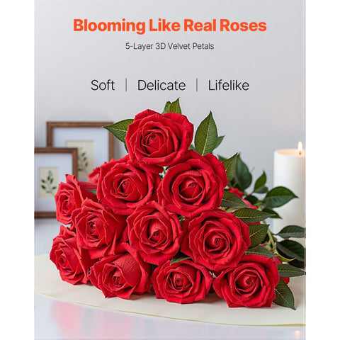 60 Pcs Red Roses Artificial Flowers Realistic Bouquet for Xmas Home Decor