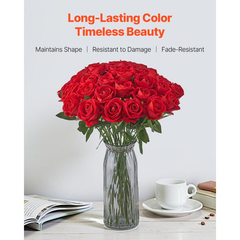 60 Pcs Red Roses Artificial Flowers Realistic Bouquet for Xmas Home Decor