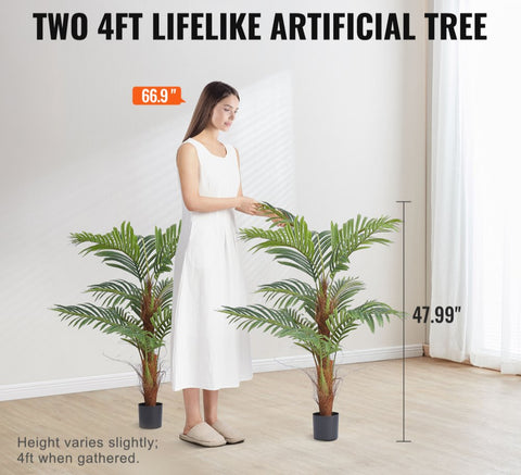 Artificial Palm Tree, 4 FT Tall Faux Plant, Secure PE Material & Anti-Tip Tilt Protection Low-Maintenance Plant, Lifelike Green Fake Tree for Home Office Warehouse Decor Indoor Outdoor