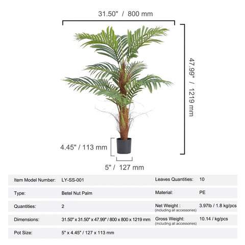 Artificial Palm Tree, 4 FT Tall Faux Plant, Secure PE Material & Anti-Tip Tilt Protection Low-Maintenance Plant, Lifelike Green Fake Tree for Home Office Warehouse Decor Indoor Outdoor
