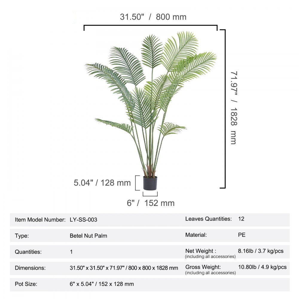 Artificial Palm Tree, 6 FT Tall Faux Plant, Secure PE Material & Anti-Tip Tilt Protection Low-Maintenance Plant, Lifelike Green Fake Tree for Home Office Warehouse Decor Indoor Outdoor