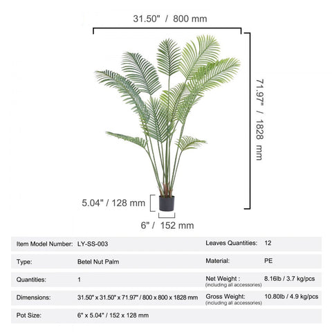 Artificial Palm Tree, 6 FT Tall Faux Plant, Secure PE Material & Anti-Tip Tilt Protection Low-Maintenance Plant, Lifelike Green Fake Tree for Home Office Warehouse Decor Indoor Outdoor