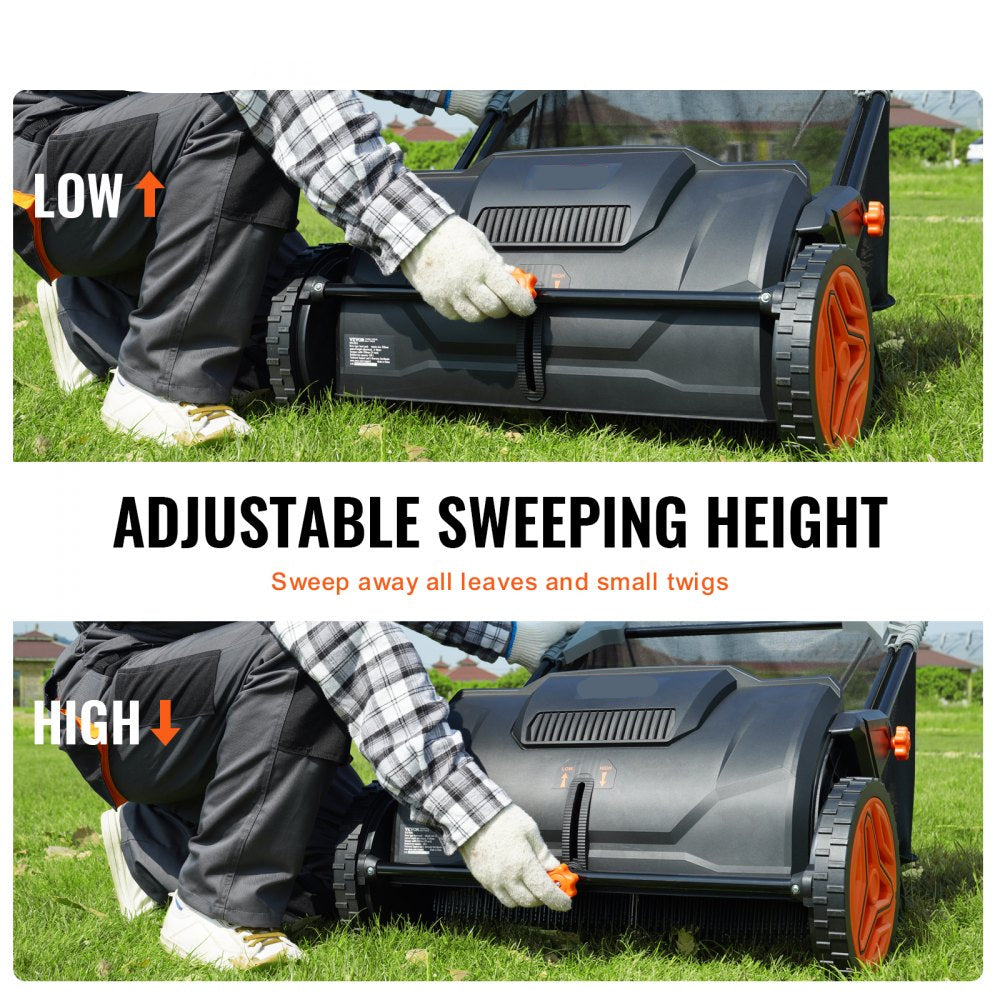 Push Lawn Sweeper 21 inch Leaf Grass Collector Durable Steel Frame Rubber Wheels 35 cu ft Hopper Bag 2 Spinning Brushes